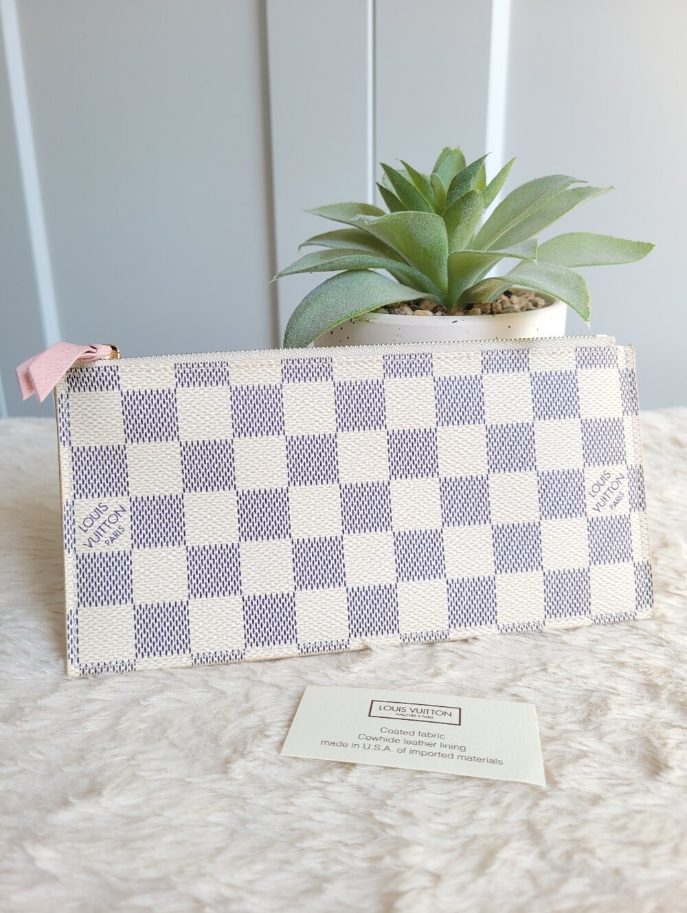 💕Louis Vuitton FELICIE Insert Coin Make Up Purse Wallet Damier Azur Rose
